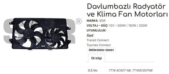 FAN MOTORU DAVLUMBAZLI TRANSIT CONNECT-TOURNEO CONNECT KLİMALI 7T168C607NB