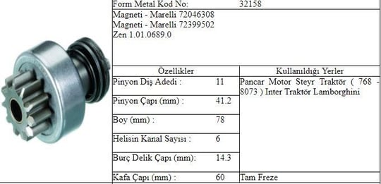 FM 32158 DİŞLİ MAKO 11D.DIS FRZ.STEYR 6K