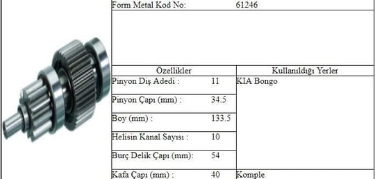 FM.61246 MARŞ DİŞLİSİ BONGO 11D.