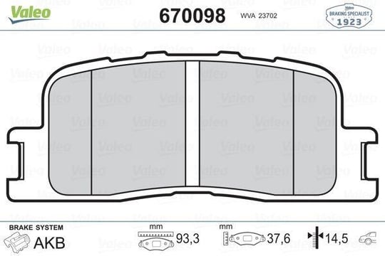 FREN BALATASI ARKA CAMRY 2.0 2.4 3.0 01>06 LEXUS ES 300 3.0 01>06