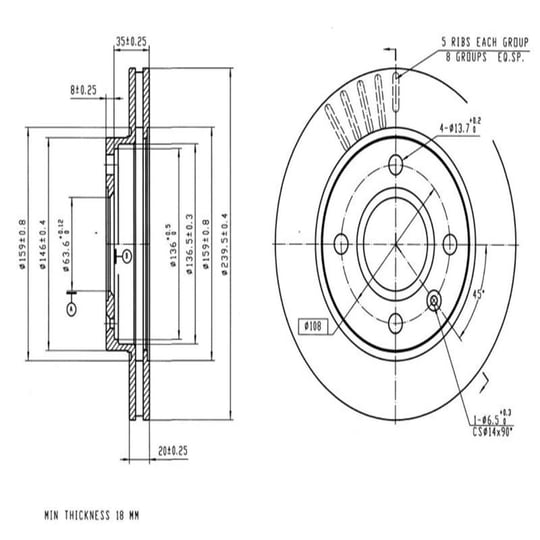 FREN DISK ON HAVA KANALLI 239,5-4-(FORD : ESCORT IV V 1990>1999 FORD : FIESTA 1996>   )
