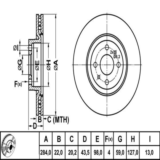FREN DISK ON HAVA KANALLI 284-4 ( FIAT: LINEA BRAVO MAREA STILO 05 -  / ALFA ROMEO: 155 92 - 97) 