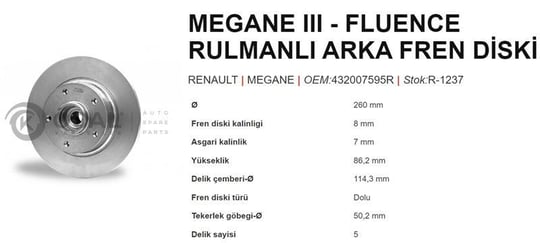 FREN DİSKİ ARKA RULMANLI MEGANE III FLUENCE