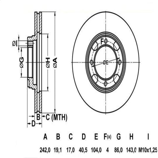 FREN DISKI ON HAVALI HYUNDAI EXCEL ACCENT 1.3 1.5 1994-2000242×4