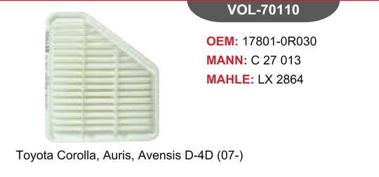 HAVA FİLTRESİ TOYOTA COROLLA AURİS AVENSİS D-4D (07-)