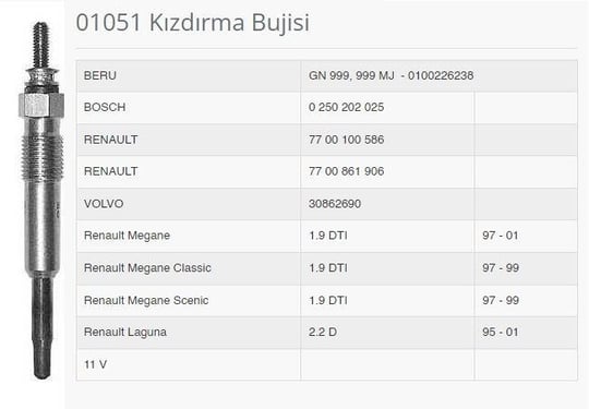 ISITMA KIZDIRMA BUJİSİ KANGOO MEGANE 1.9 DTI 97>01