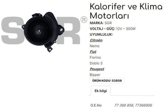 KALORİFER MOTORU DOBLO 3 263 - FIORINO - CITROEN NEMO - PEUGEOT BIPPER 77366856