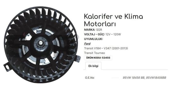 KALORİFER MOTORU TRANSIT V184-V347 2001-2013 - TRANSIT TOURNEO 95VW18456BB