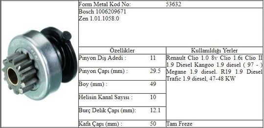 KANGOO MARŞ DİŞLİSİ 11 DIŞ KANGOO 1.9 BOSCH TIPI