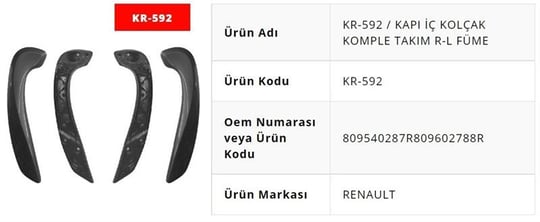 KAPI İÇ KOLÇAK KOMPLE TAKIM R-L FÜME FLUENCE