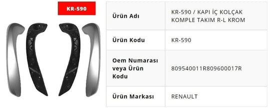 KAPI İÇ KOLÇAK KOMPLE TAKIM R-L KROM FLUENCE