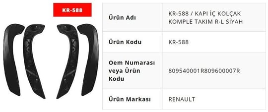 KAPI İÇ KOLÇAK KOMPLE TAKIM R-L SİYAH FLUENCE