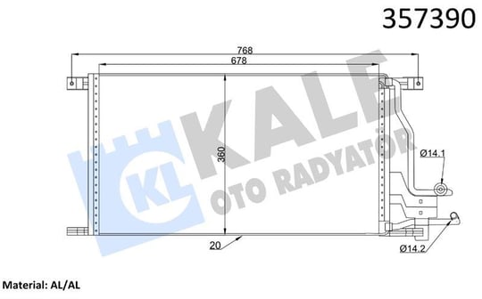 KLİMA RADYATÖRÜ FORD TRANSIT TRANSIT TOURNEO 2.0 2 .5DI/TD 94<00 KURUTUCUSUZ MEKANİK 670×362×22 AL/MKNK