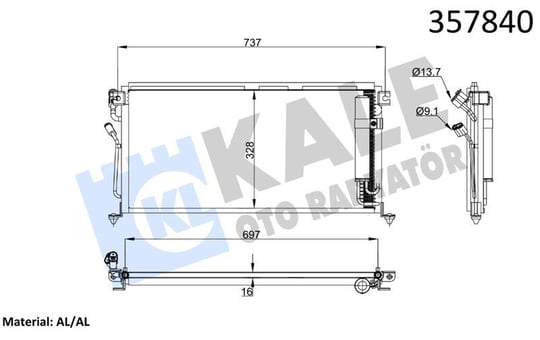 KLİMA RADYATÖRÜ MITSUBISHI LANCER VII 1.3 1.6 2.0 03<13 EVO IX-VII-VIII CT9A 05<07 KURUTUCUSUZ BRAZING AL/AL 677×328×16 AL/AL