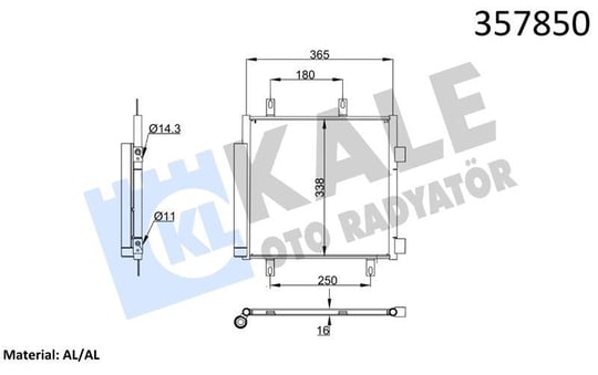 KLİMA RADYATÖRÜ PEUGEOT 107 - CITROEN C1 - TOYOTA AYGO 1.0 1.4HDI 05<14 KURUTUCU İLE BRAZING AL/AL 345×338×16 AL/AL