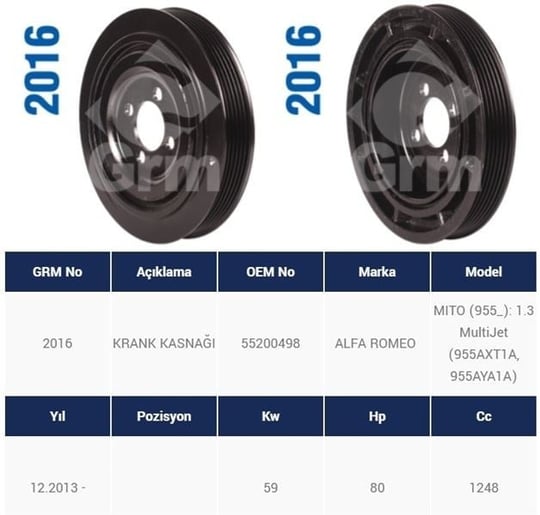 KRANK KASNAĞI FIAT DOBLO 1.3 MJT 2010- G. PUNTO 1.3 MJT 2005-2012