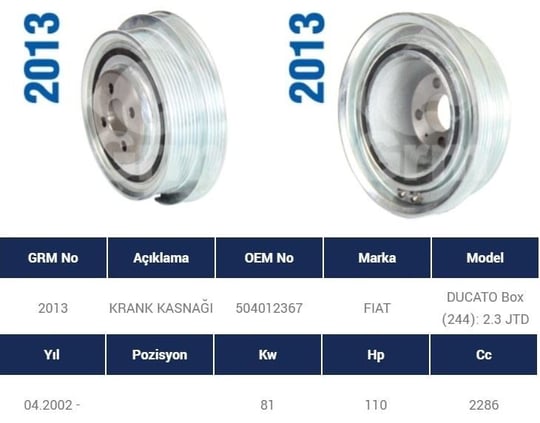 KRANK KASNAĞI FIAT DUCATO 250 2.3 MJT 2006-2014  IVECO DAILY IV 2.3 D 2006-2011