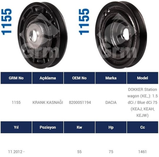 KRANK KASNAĞI RENAULT CLIO II-III-KANGOO-MEGANE II-SCENIC II-TWNG-LOGAN 1.5 DCI KAMASIZ