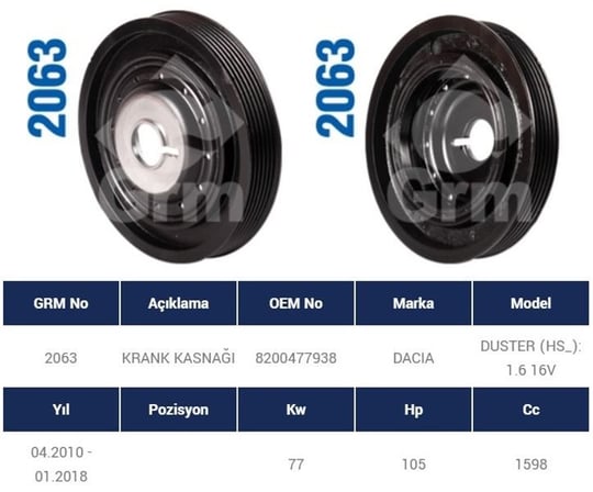 KRANK KASNAĞI RENAULT CLIO III 1.5 DCI 2005-2012  KANGOO 1.5 DCI 1998-2008