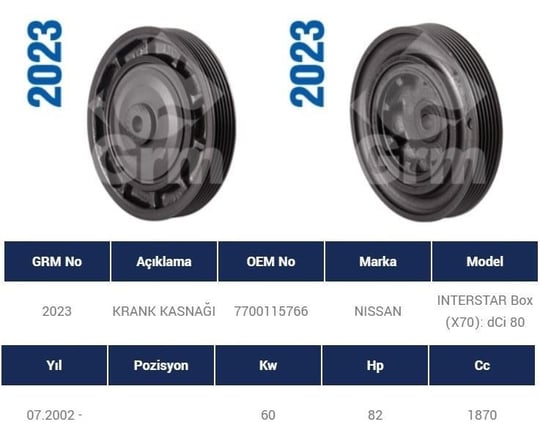 KRANK KASNAĞI RENAULT TRAFIC-LGN I-LGN II 1.9DCI F9Q KLİMALI  6 KANAL