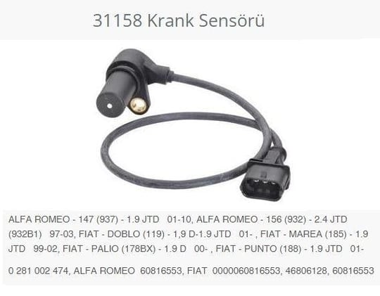 KRANK SENSÖRÜ ALFA ROMEO - 147 937 - 1.9 JTD 01-10 . ALFA ROMEO - 156 932 - 2.4 JTD 932B1 97-03. FIAT - DOBLO 119 - 1.9 D-1.9 JTD 01-.FIAT - MAREA 185 - 1.9 JTD 99-02. FIAT - PALIO 178BX - 1.9 D 00-.FIAT - PUNTO 188 - 1.9 JTD 01-