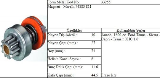 MAKO TİPİ MAS DİŞLİSİ FORD