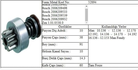 MARŞ DİŞLİ MAN 12>153 FENDT TRK. 10T BOSCH 209533