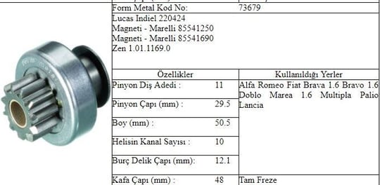 MARŞ DİŞLİ MARELLI DOBLO MAREA BRAVA 1.6 11 DIS