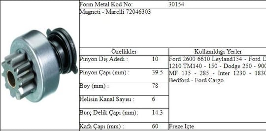 MARŞ DİŞLİSİ MAKO TİP FORD CARGO MF DODGE 10 DIS