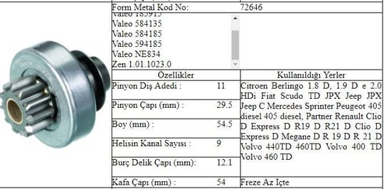 MARŞ DİŞLİSİ R19 21 CLIO D SPRINTER 11T