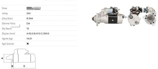 MARS MOTORU 24V 12 DIS 8.3 KW DELCO TIPI 39MT BMC PRO 827