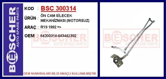ÖN CAM SİLECEK MEKANİZMASI (MOTORSUZ) R19 1992 =>