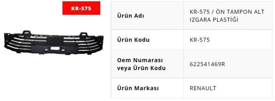 ÖN TAMPON ALT IZGARA PLASTİĞİ CLİO 5