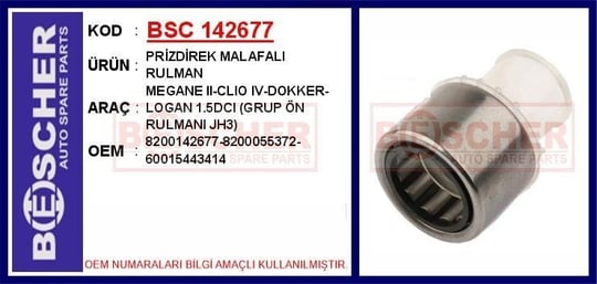 PRİZDİREK MALAFALI RULMAN MEGANE II-CLIO IV-DOKKER-LOGAN 1.5DCI (GRUP ÖN RULMANI JH3)