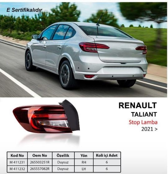 RENAULT TALIANT STOP LAMBASI DIS SAĞ 2021/