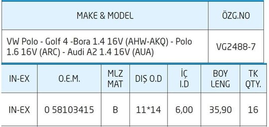 SİBOP GAYDI VOLKSWAGEN PASSAT 1.6 16V 0 58103415