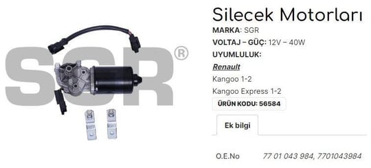 SİLECEK MOTORU KANGOO 1-2 - KANGOO EXPRESS 1-2 7701043984