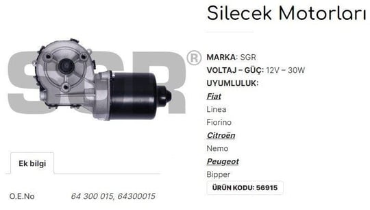 SİLECEK MOTORU LINEA - FIORINO - CITROEN NEMO - PEUGEOT BIPPER 64300015