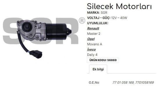 SİLECEK MOTORU MASTER 2 - OPEL MOVANO A - IVECO DAILY 4 7701058169