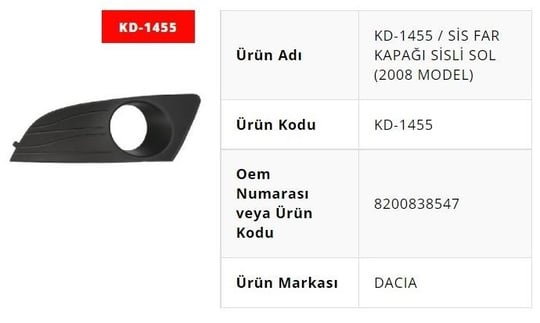 SİS FAR KAPAĞI SİSLİ SOL 2008 MODEL LOGAN