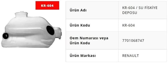 SU FİSKİYE DEPOSU KANGOO 3