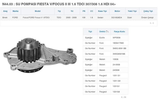 SU POMPASI FIESTA V/FOCUS II III 1.6 TDCI 307/308 1.6 HDI 04>