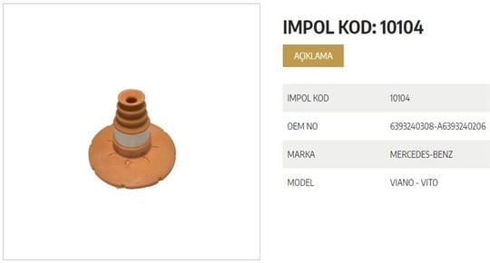 SÜSPANSİYON TAKOZU ARKA MERCEDES VİTO-VİANO ESKİ KOD 8122