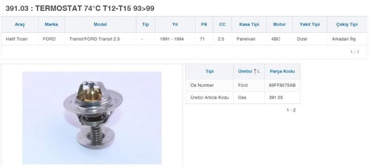 TERMOSTAT 74°C FORD T12-T15 93>99