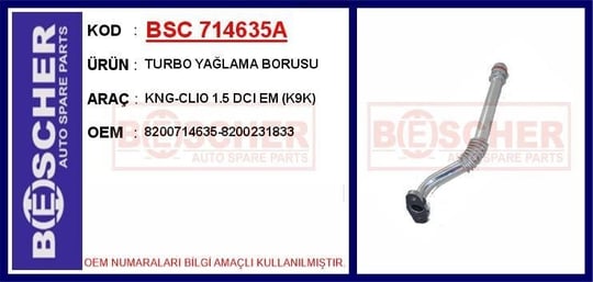 TURBO YAĞLAMA BORUSU KNG-CLIO 1.5 DCI EM (K9K) ALÜMİNYUM BORU