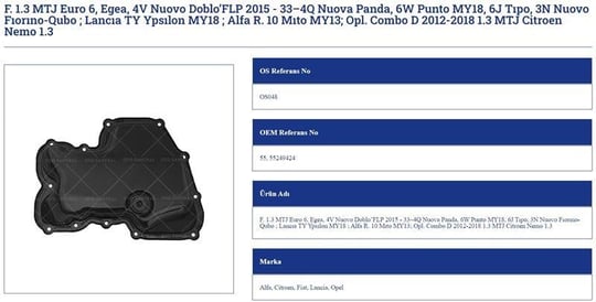 YAĞ KARTERİ FİAT EGEA 4V NUOVO DOBLO FLP 2015 PUNTO MY18  6J TIPO3N NUOVO FIORINO-QUBO LANCIA TY YPSILON MY18 ; ALFA R. 10