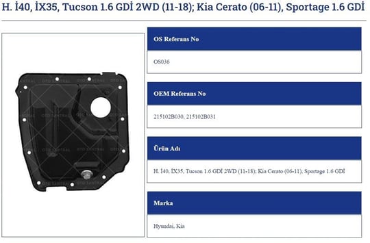 YAĞ KARTERİ HYUNDAİ İ40 İX35 TUSCON 1.6 GDİ KİA Cerato 06>11
