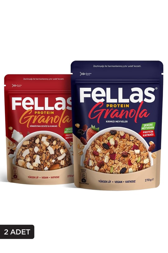 Fellas Protein Granola 2'li Mix Paket -  Hindistan Cevizi & Kakao 270g + Kırmızı Meyveli 270g