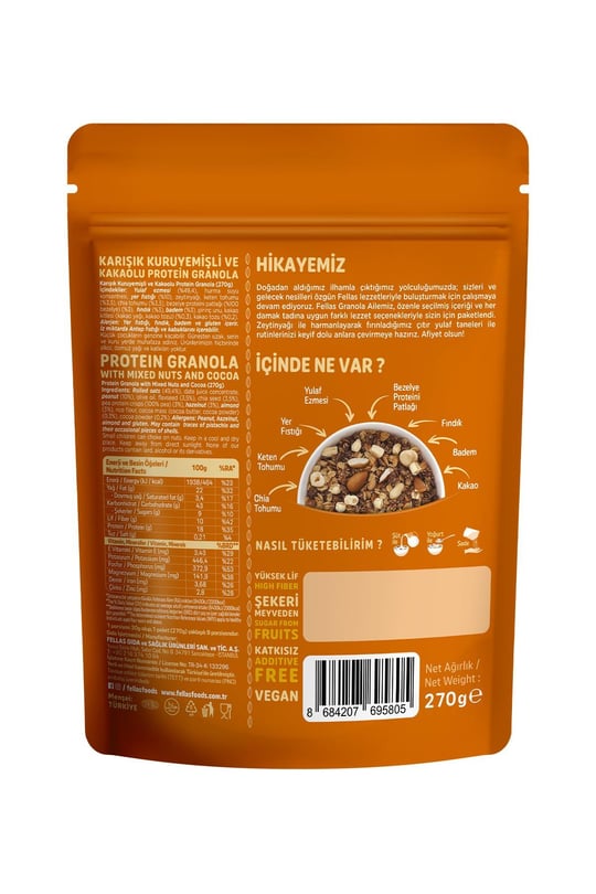 Fellas Protein Granola - Karışık Kuruyemiş & Kakao 270g - 3'lü Paket