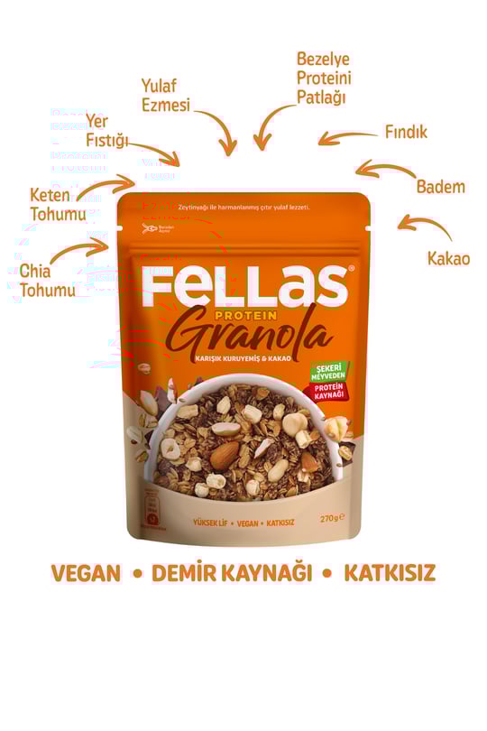 Fellas Protein Granola - Karışık Kuruyemiş & Kakao 270g - 3'lü Paket